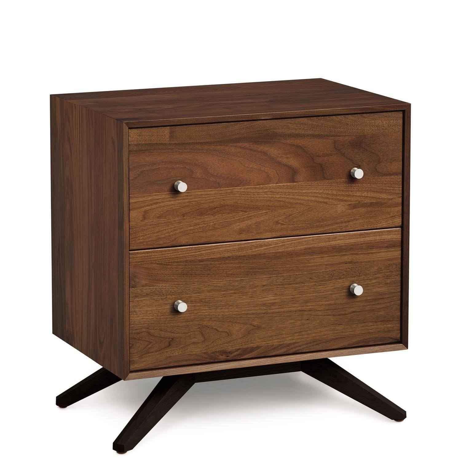 Astrid Two Drawer Nightstand in Walnut with Dark Chocolate Legs - Urban Natural Home Furnishings. Nightstands, Copeland
