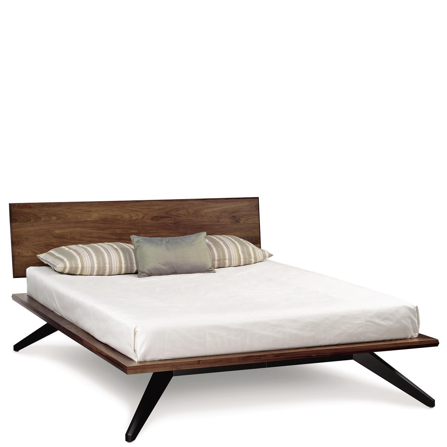Astrid Bed with Single Panel Headboard in Walnut with Dark Chocolate Maple Legs - Urban Natural Home Furnishings. Solid Wood Bed, Copeland