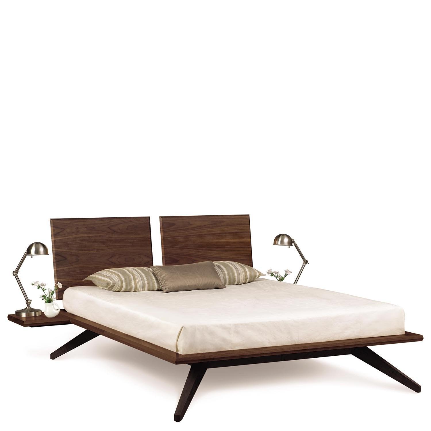 Astrid Bed with 2 Adjustable Headboard Panels in Walnut/Dark Chocolate Legs - Urban Natural Home Furnishings. Solid Wood Bed, Copeland