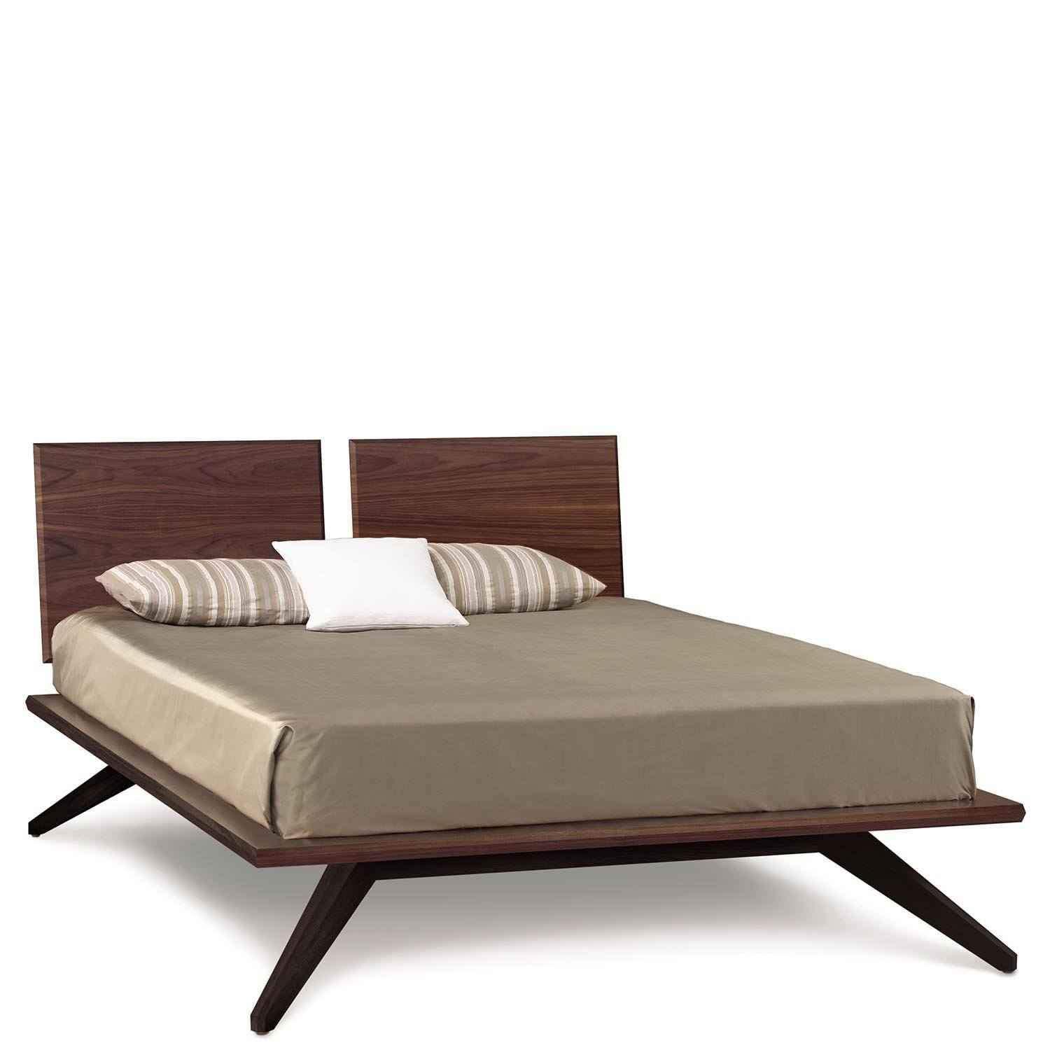 Astrid Bed with 2 Adjustable Headboard Panels in Walnut/Dark Chocolate Legs - Urban Natural Home Furnishings. Solid Wood Bed, Copeland