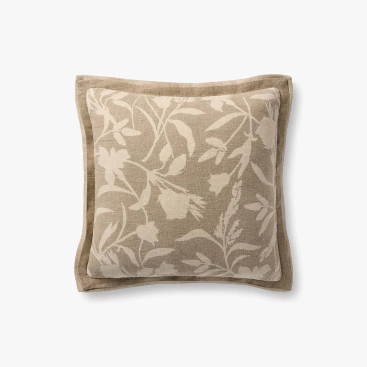 Linen Floral Print and Stripe Pillow