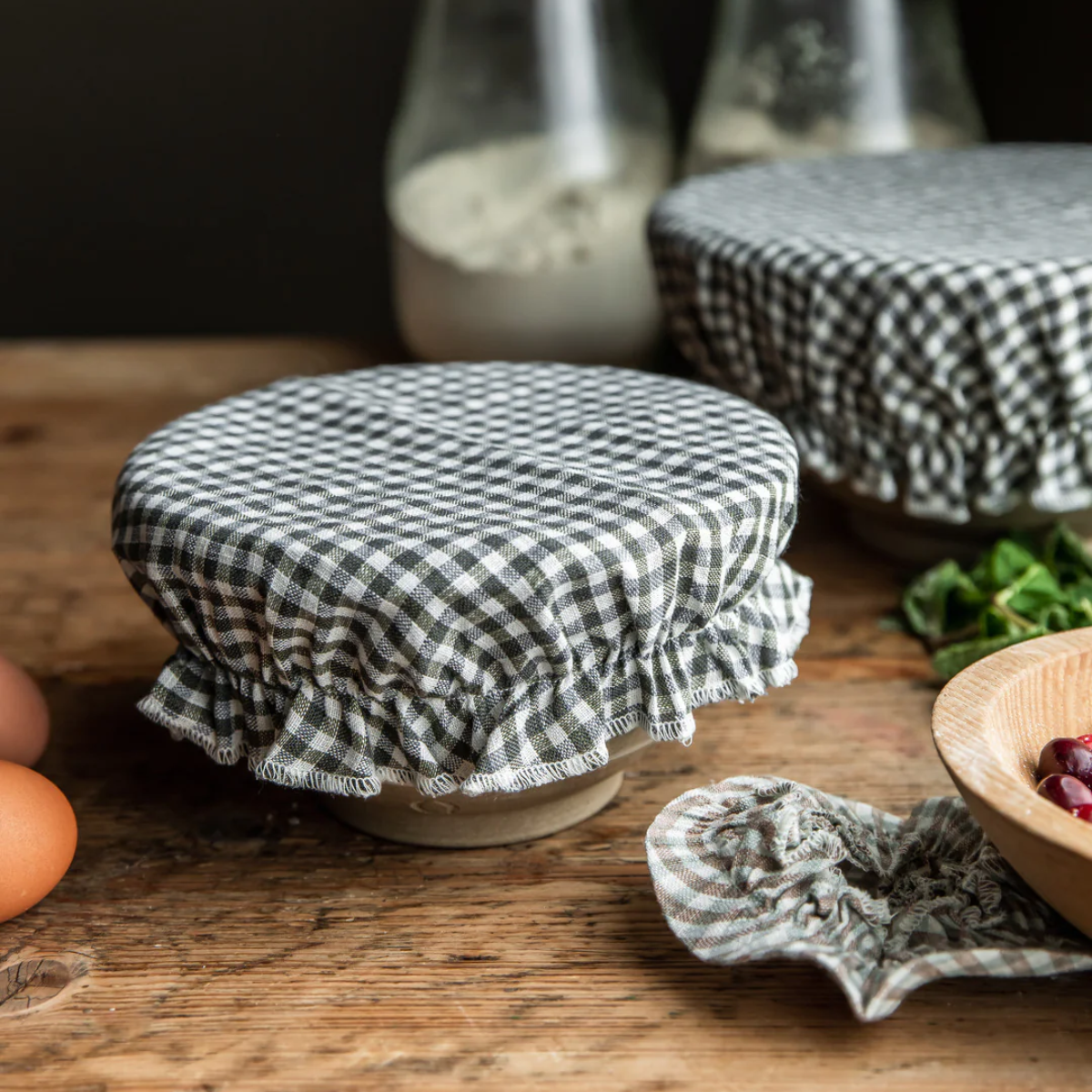 Farmhouse Gingham Linen Bowl Covers - Thumbnail 2