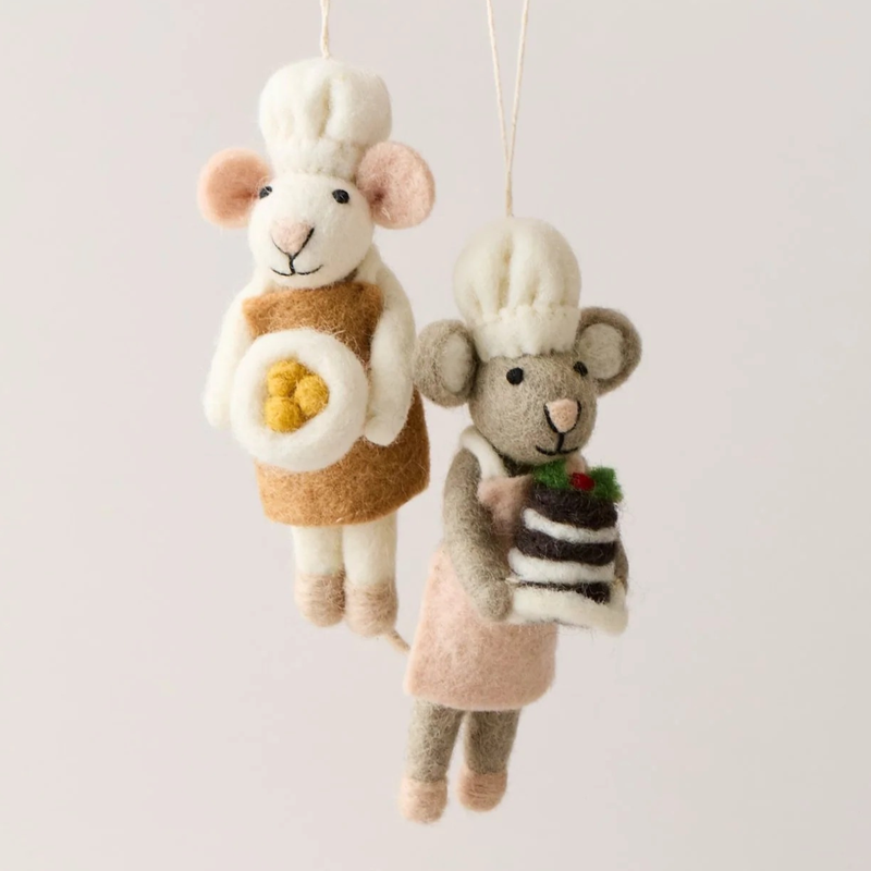 Felted Baking Mouse Ornaments