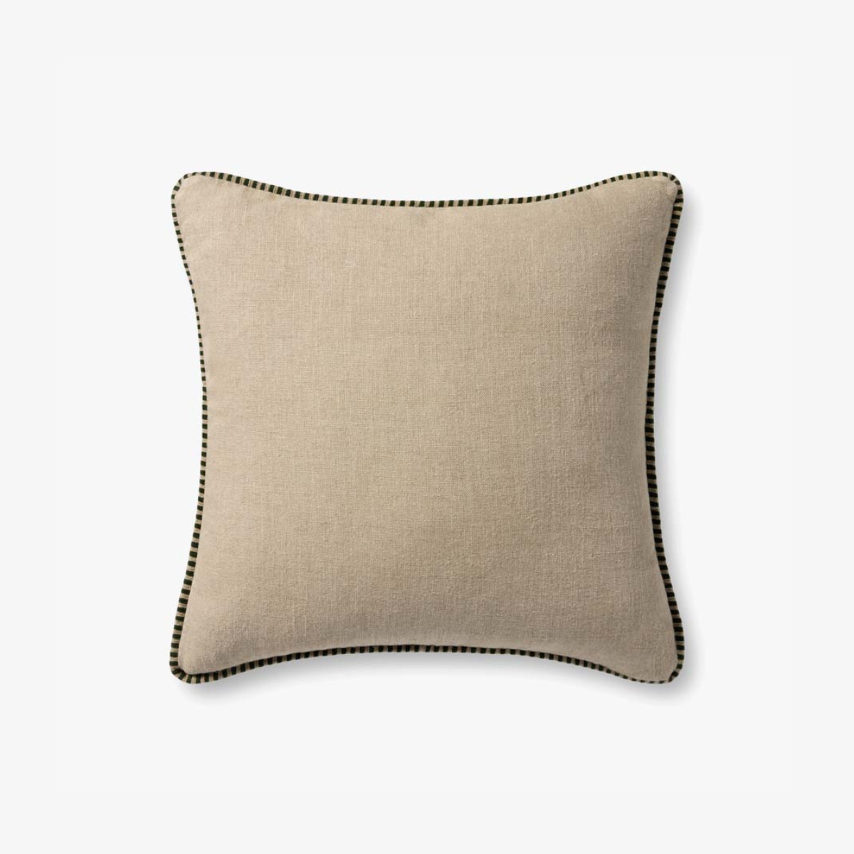 Linen Pillow with Mustard Striped Contrast Edge - Thumbnail 3