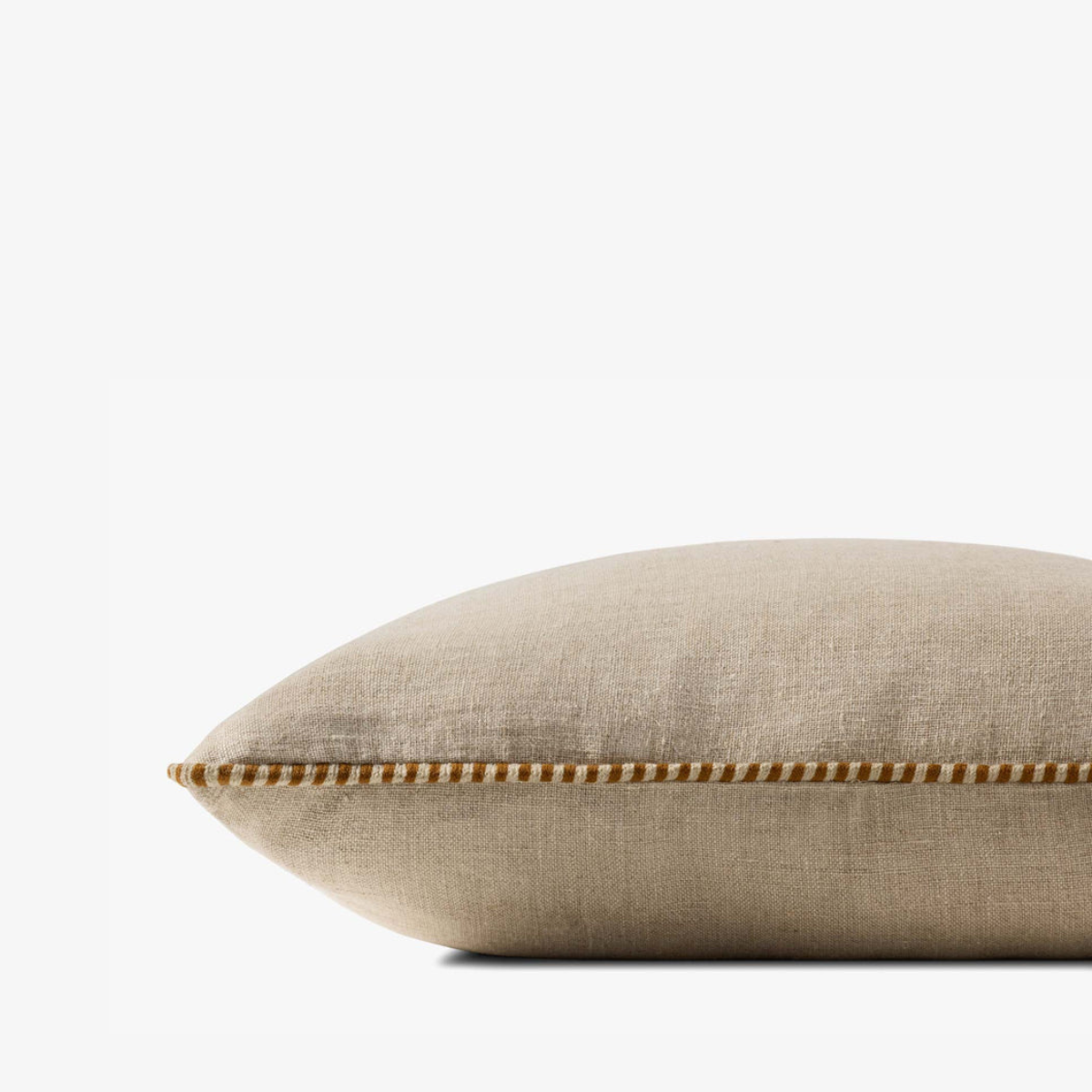 Linen Pillow with Mustard Striped Contrast Edge - Thumbnail 2