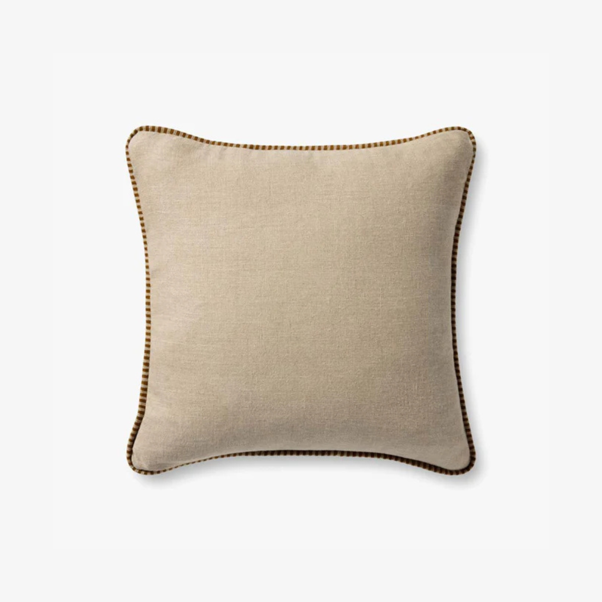 Linen Pillow with Mustard Striped Contrast Edge