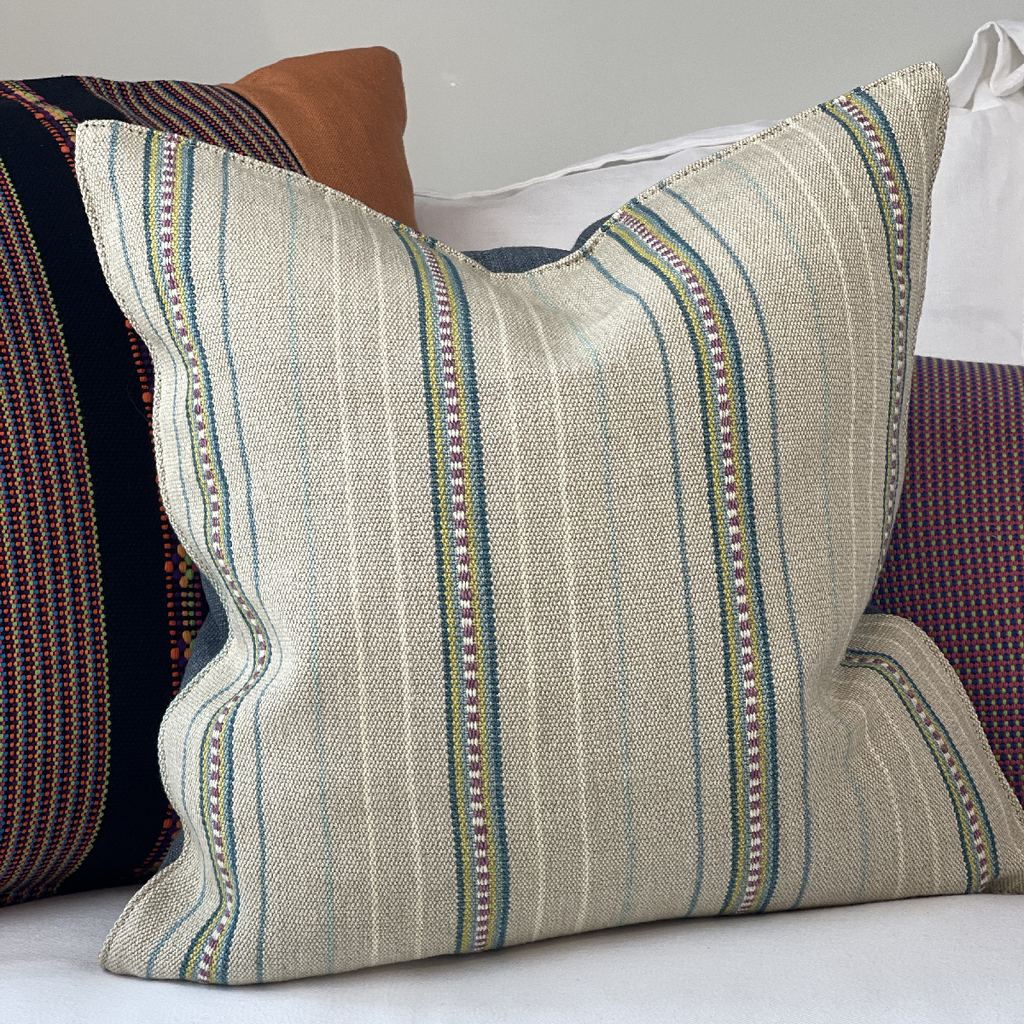 One-of-a-kind Striped Embroidered Pillow 20" by 20" - Urban Natural Home Furnishings