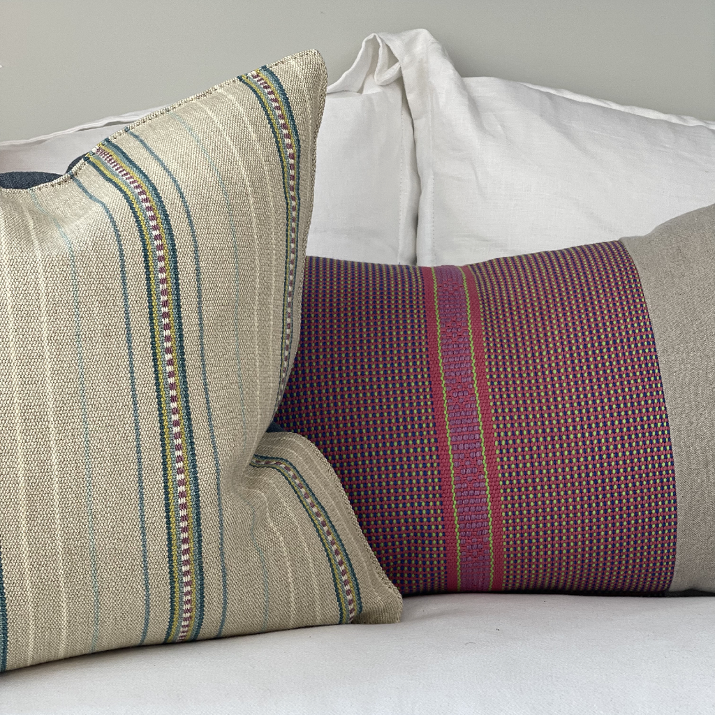 One-of-a-kind Striped Embroidered Pillow 20" by 20" - Urban Natural Home Furnishings