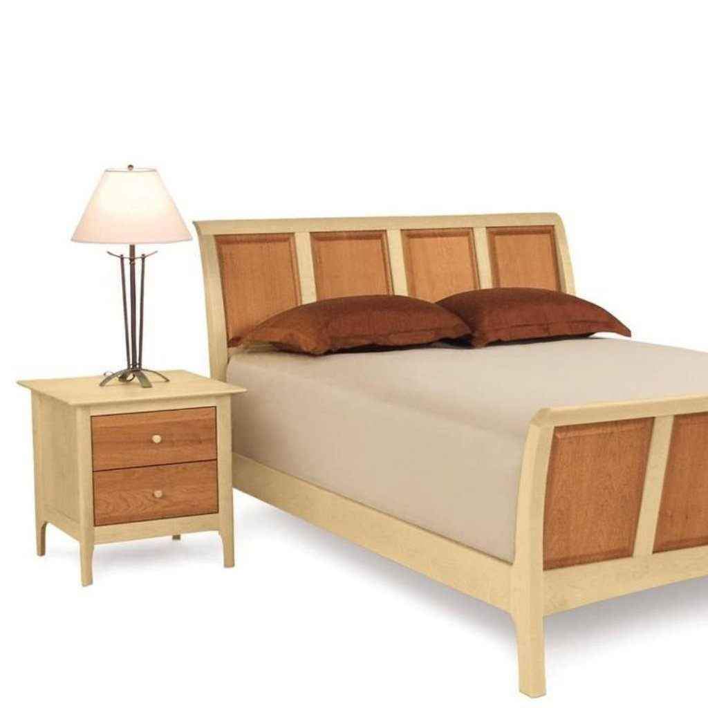 Sarah Sleigh 51" Bed With High Footboard in Cherry/Maple (For Mattress & Box Spring) - Urban Natural Home Furnishings.  Bed, Copeland