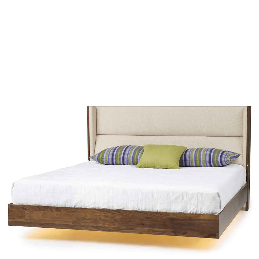 Sloane Floating Bed with Underbed Lighting in Walnut - Urban Natural Home Furnishings