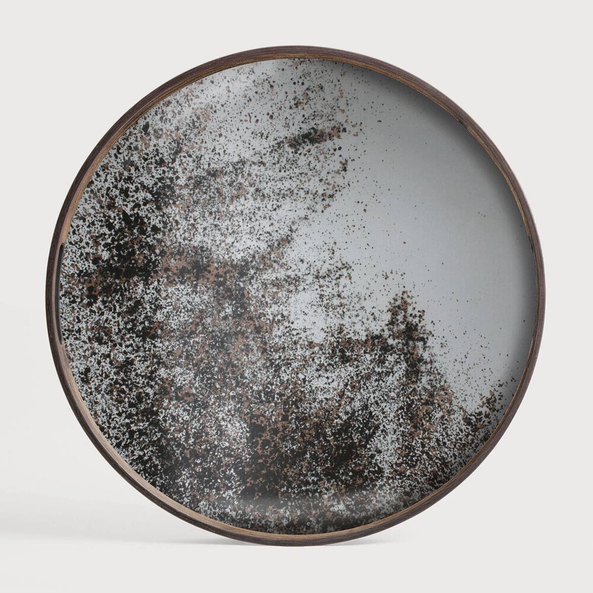Large Round Aged Clear Mirror Tray