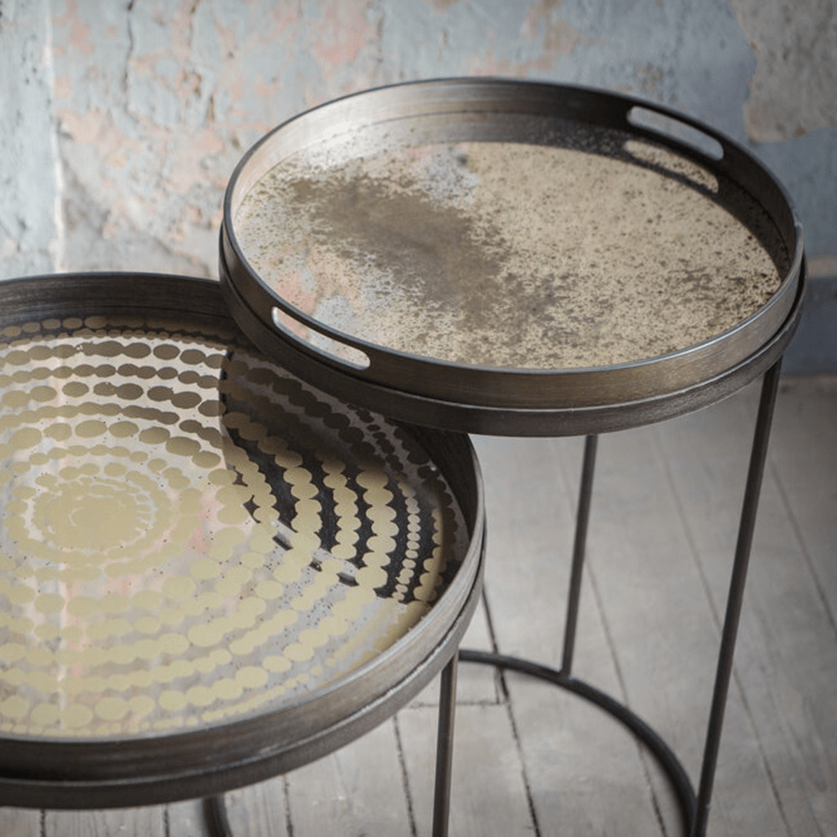 Large Round Aged Clear Mirror Tray - Thumbnail 4