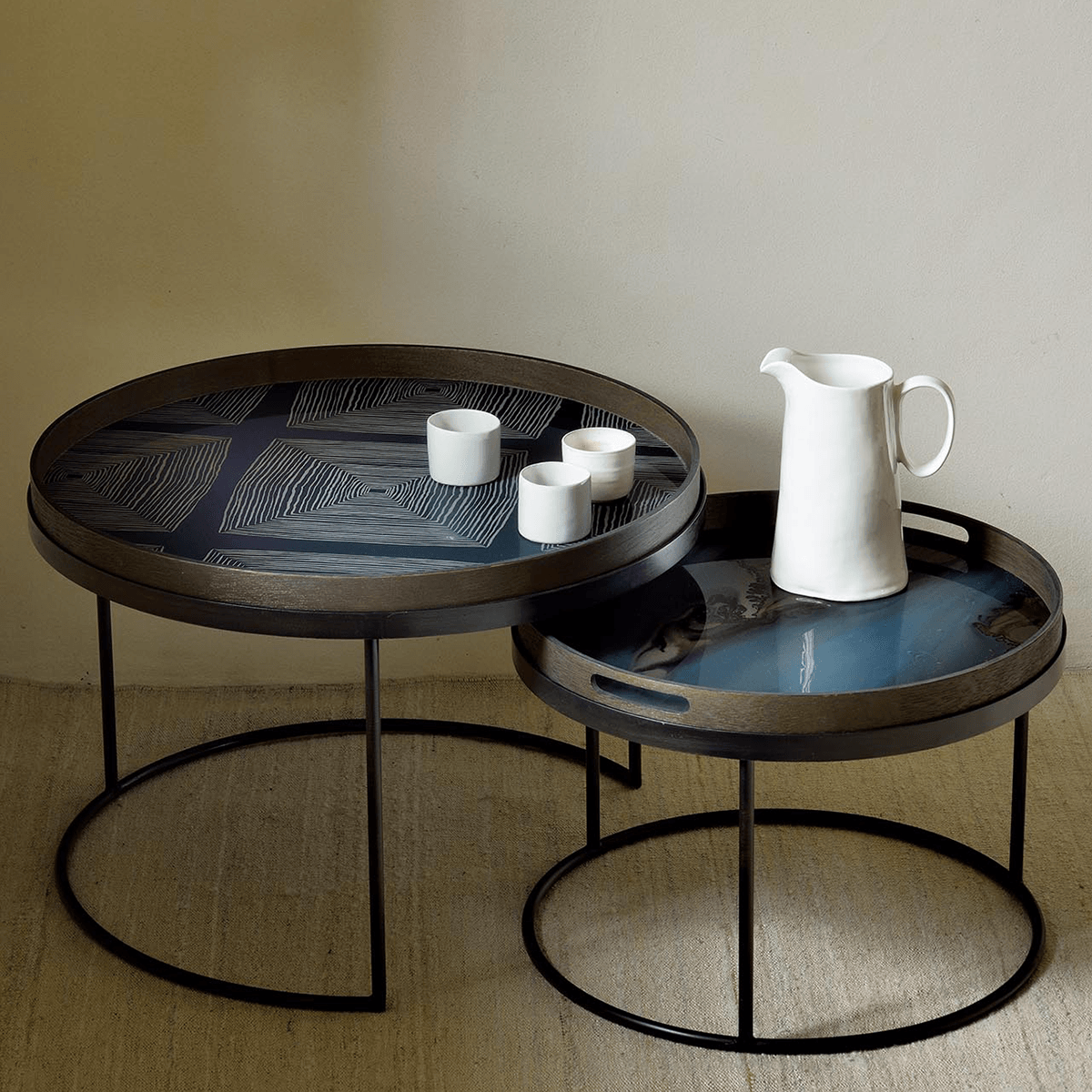 Small Round Slate Organic Glass Tray - Thumbnail 4
