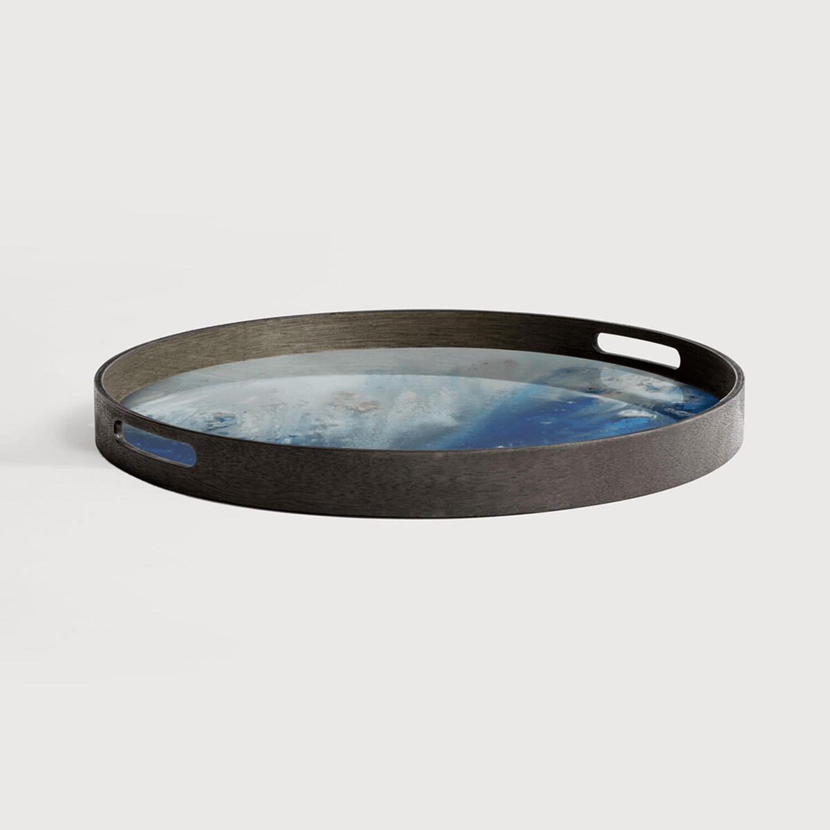 Small Round Blue Mist Organic Glass Tray - Thumbnail 3