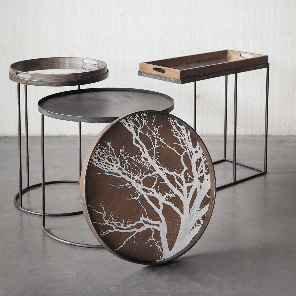 Large Round White Tree Wooden Tray - Thumbnail 3